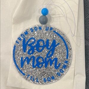 Silver and Blue 'Boy Mom' Glitter Ornament